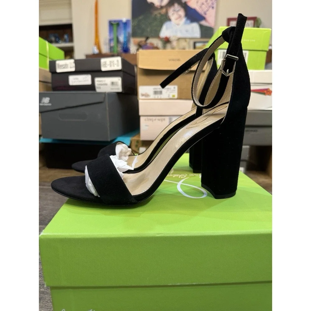 Sam Edelman Yaro Black Suede Ankle Strap Block Heel Sandal SIZE 9.5 Block Heel